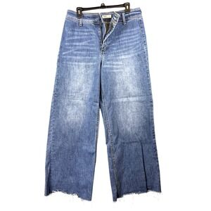 OAT New York Jeans Womens 12 / W31 Wide Leg Raw Hem Cropped Frayed Denim Blue‎